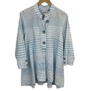 Habitat Striped Tunic Womens S Blue White Oversized Longline Button Front Shirt